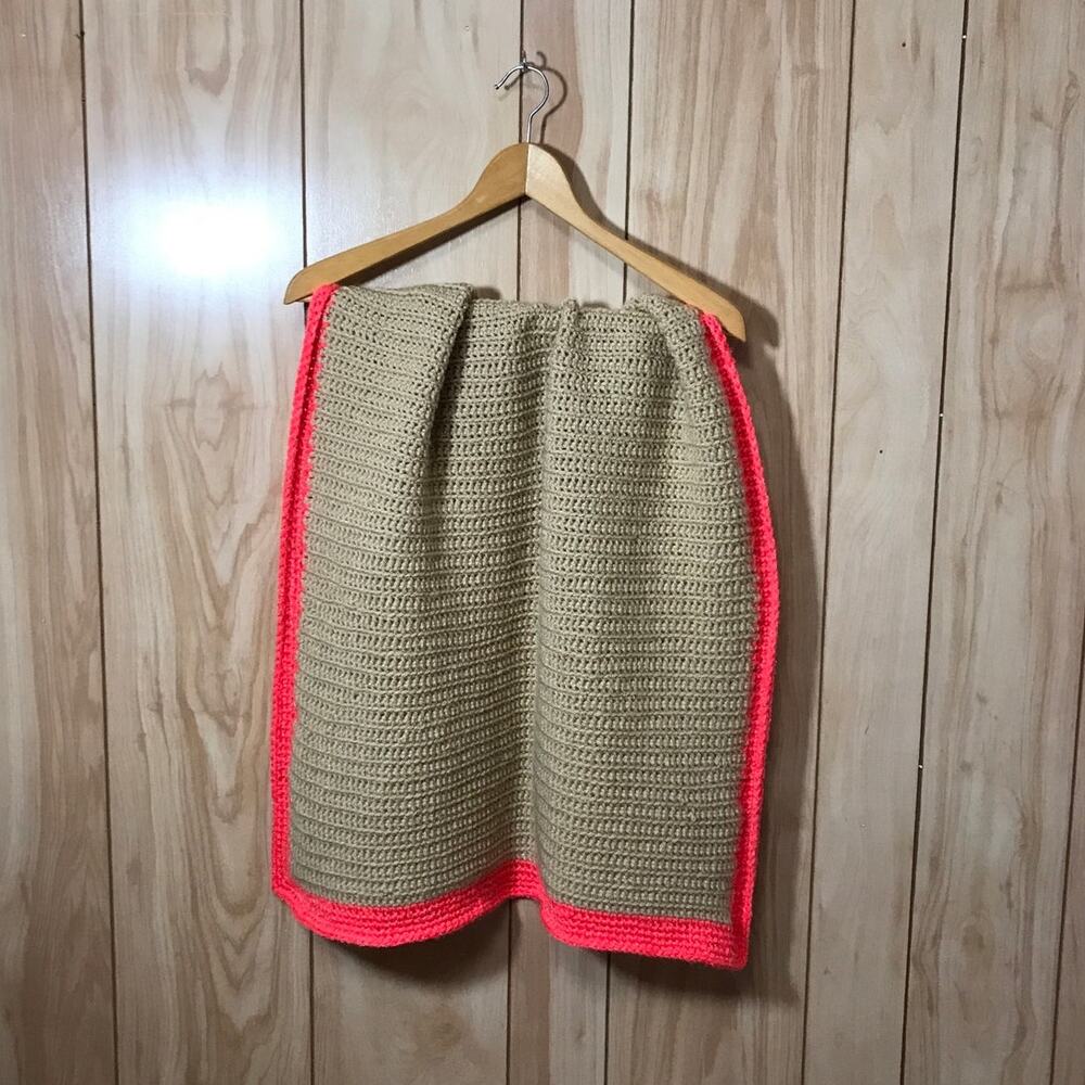 NWT Tan Pink Handmade Crocheted Baby Blanket by Dawny
